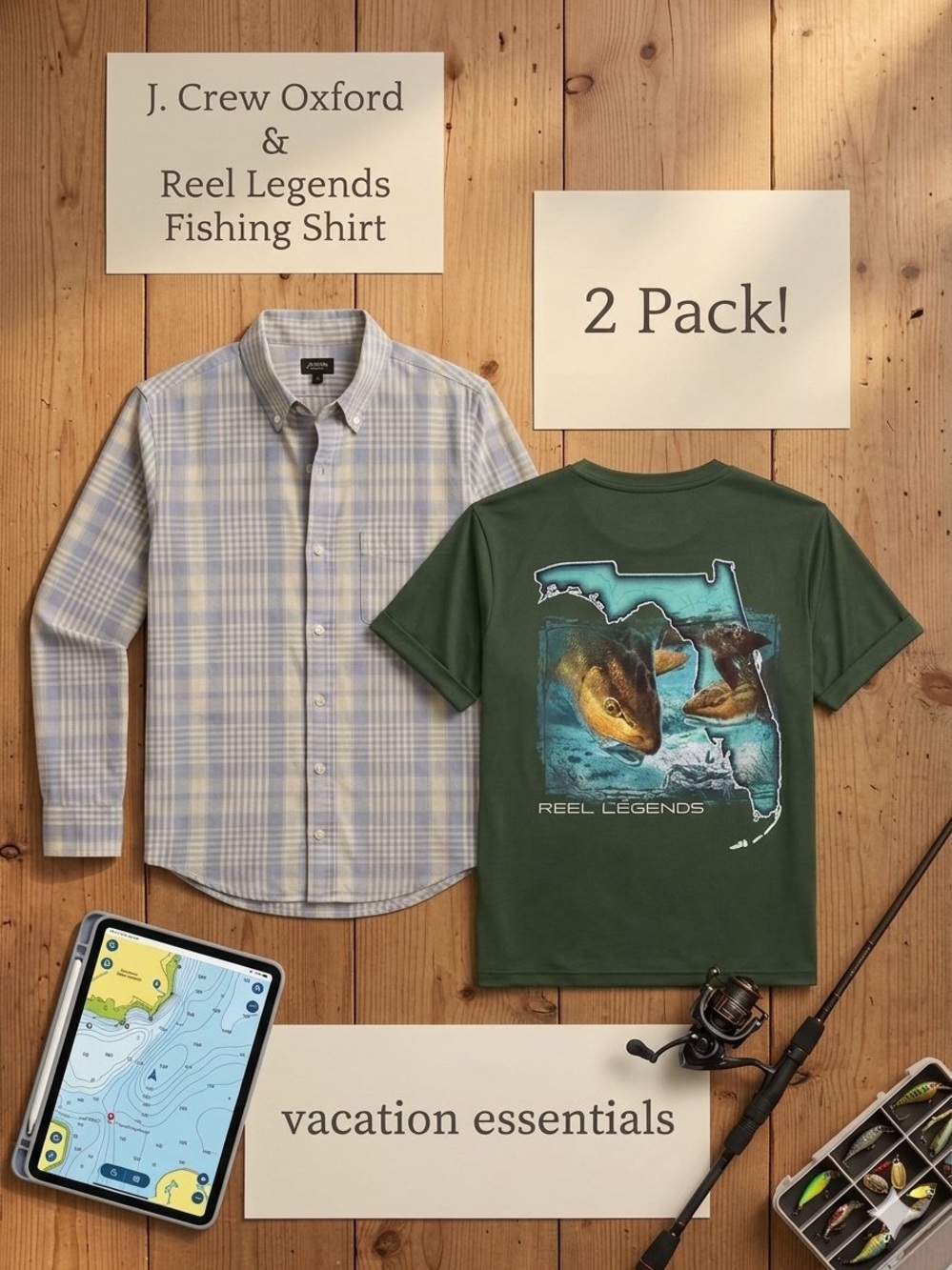 2 PACK LOT! J. Crew Men's L Cotton Button-Up L & Reel Legends Fishing Shirt L